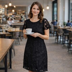 AUDREY 3+1 Mini Dress Women Size Medium Floral Black Lace Overlay Short …